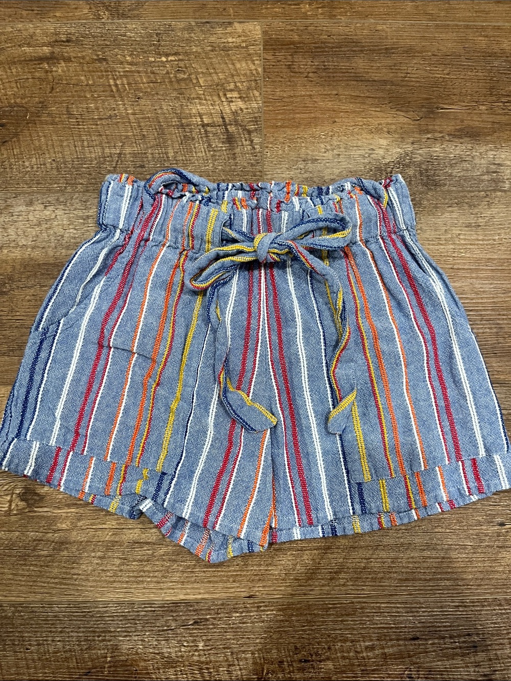 Derek Heart Blue Striped High-Waist Tie Shorts